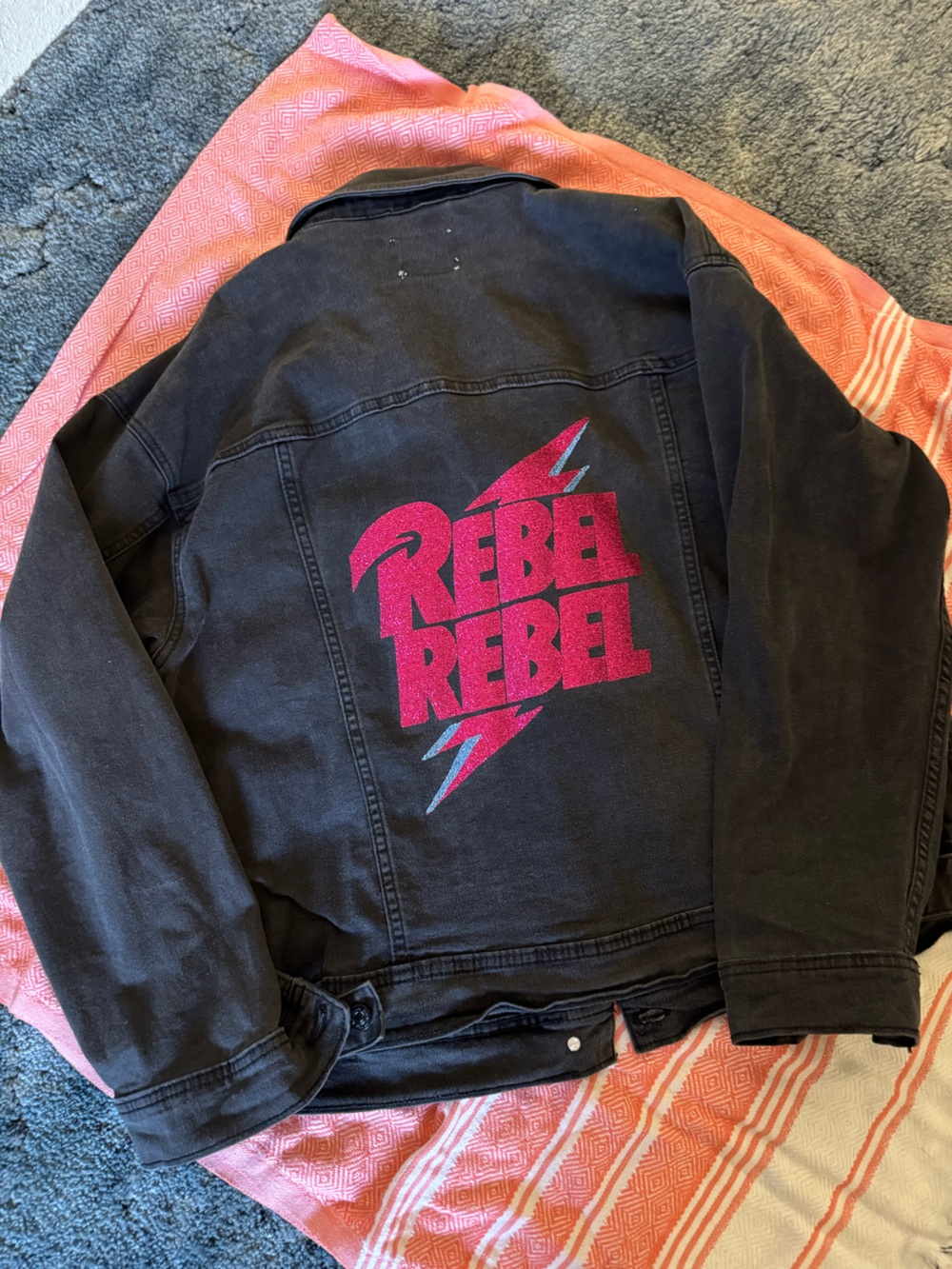 Royalty For Me Black Jeans Jacket with Pink Graphic